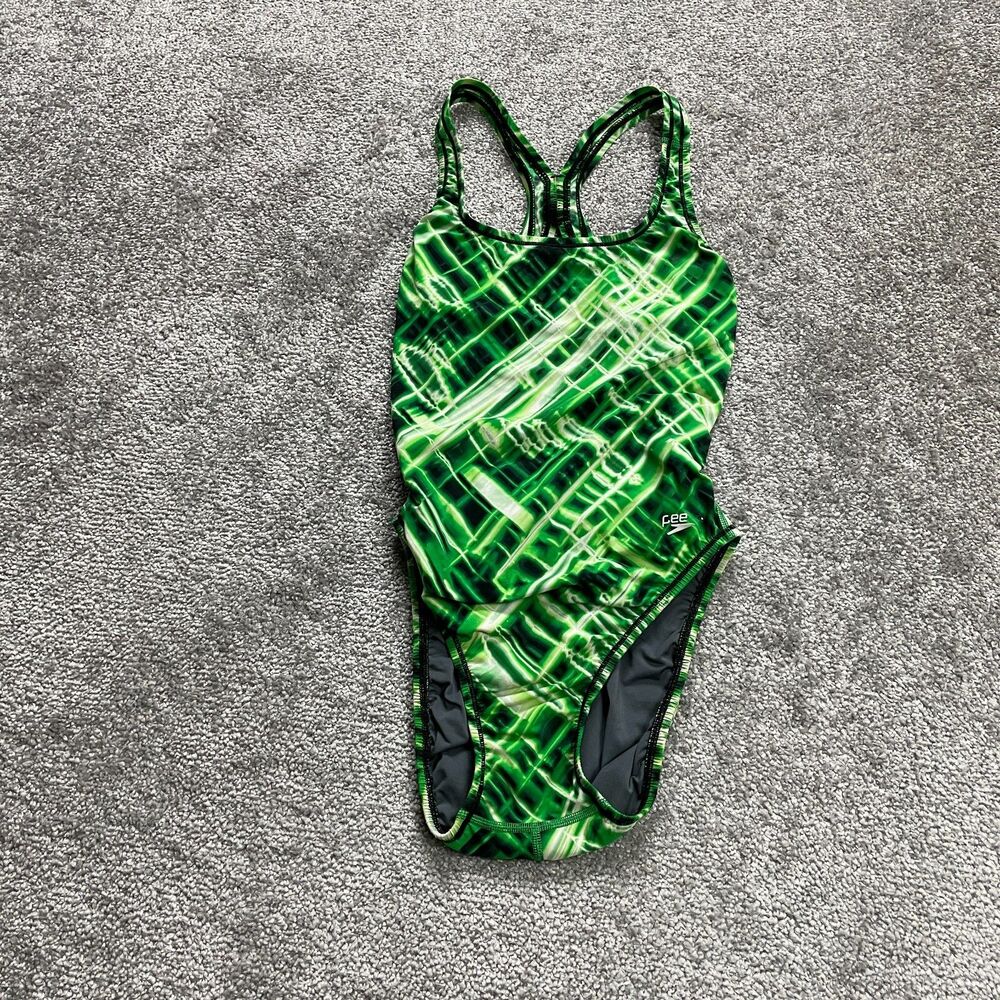 Speedo Swimsuit Womens 30 Green Racer Backless One Piece Bathing Suit Beach Pool